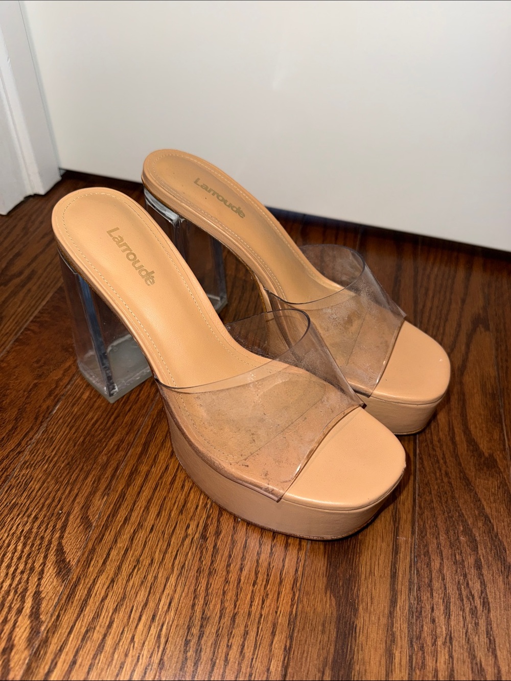 Larroude Nude Platform Clear-Strap Women's Heels